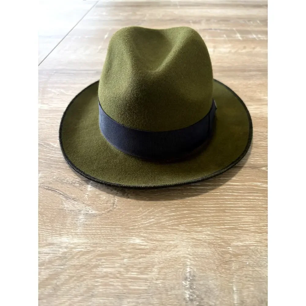 Adora Olive Green Wool Felt Fedora Hat with Black Grosgrain Ribbon Band
